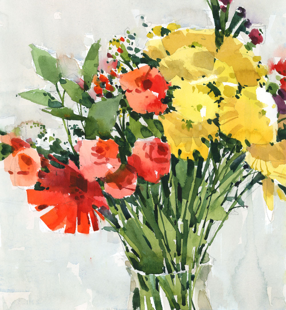 本33／Painting Fresh Florals in Watercolor Flat brush floral | Shari Blaukopf's Sketchbook